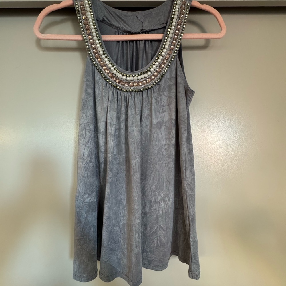 Embellished Gray Sleeveless Top